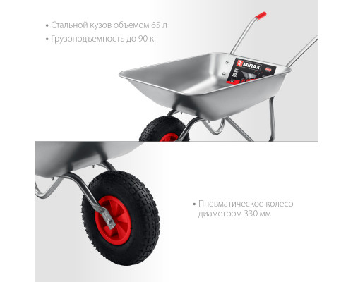 Садовая одноколесная тачка MIRAX MX-1 65 л 90 кг