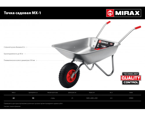 Садовая одноколесная тачка MIRAX MX-1 65 л 90 кг
