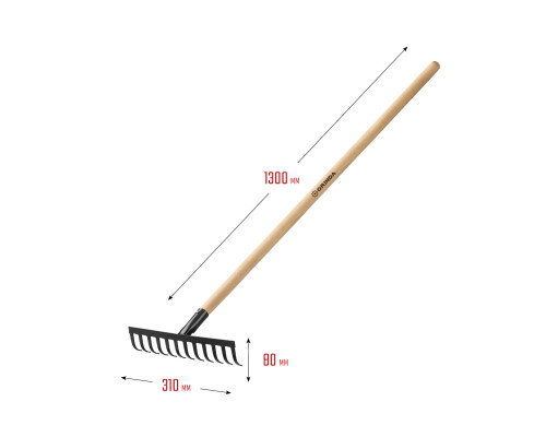 Садовые грабли GRINDA GT-12 WOOD 310 х 80 х 1300 мм 12 прямых зубцов деревянный черенок