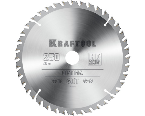 KRAFTOOL Optima, 250 х 30 мм, 40Т, пильный диск по дереву (36951-250-30)