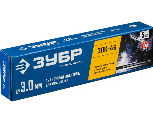ЗУБР электрод сварочный ЗОК-46 рутил-целлюлозный, d 3.0 х 350 мм, 5 кг в коробке, Профессионал.