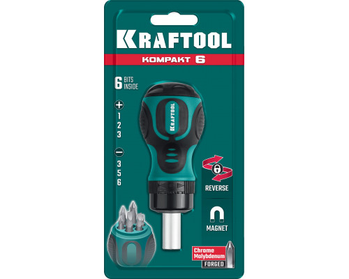 KRAFTOOL Kompakt-6 набор: реверсивная отвертка с битами 6 шт