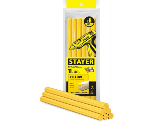 STAYER Yellow желтые клеевые стержни, d 11 мм х 200 мм 6 шт. 125 г.