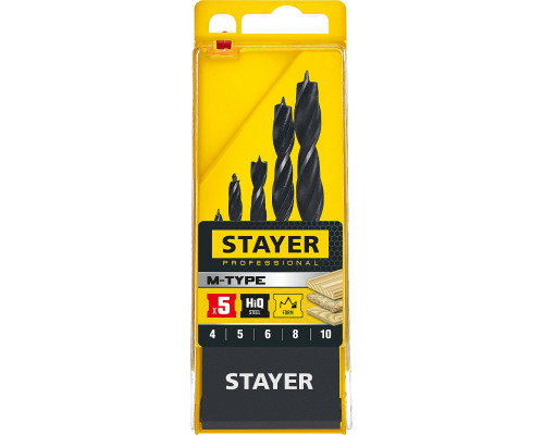 STAYER ″M-type″ 5 шт. 4-5-6-8-10мм, набор спиральных сверл по дереву