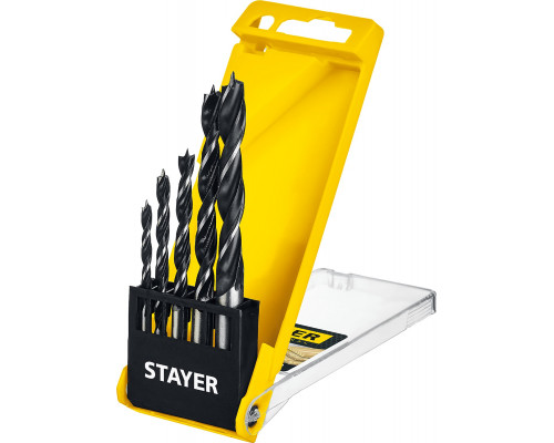 STAYER ″M-type″ 5 шт. 4-5-6-8-10мм, набор спиральных сверл по дереву