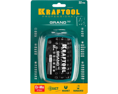 Набор бит GRAND-32, 32 предмета, Cr-Mo, KRAFTOOL 26083-H32