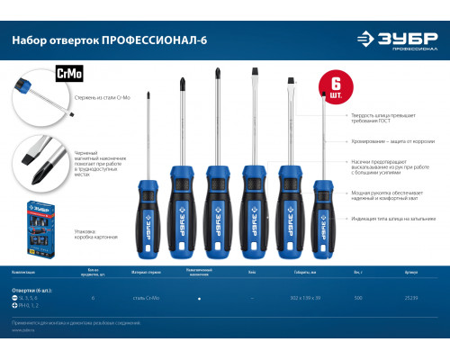 ЗУБР Профессионал-6 набор отверток 6 шт