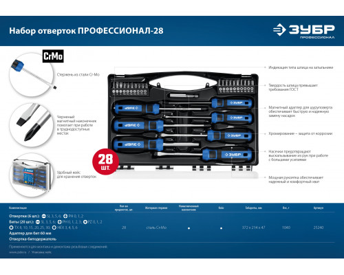 ЗУБР Профессионал-28 набор отверток 28 шт