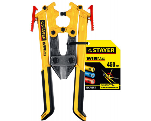 Болторез STAYER ″MASTER″, складная конструкция, губки из Cr-Mo стали, двухкомп рукоятка, сталь HRC 42 до d= 6мм, 450мм