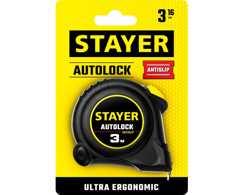 STAYER АutoLock 3м / 16мм рулетка с автостопом