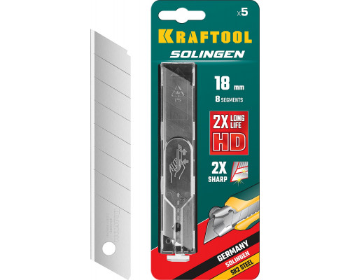 KRAFTOOL SOLINGEN 18 мм лезвия сегментированные, 8 сегментов, 5 шт