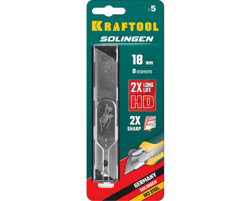 KRAFTOOL SOLINGEN 18 мм лезвия сегментированные, 8 сегментов, 5 шт