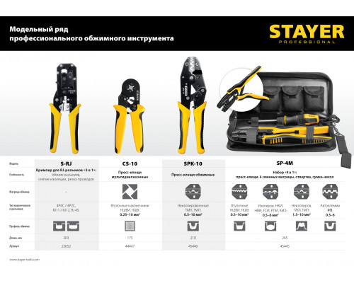 SPK-10 пресс-клещи для медных наконечников и гильз 0.5 - 10 мм.кв, STAYER Professional