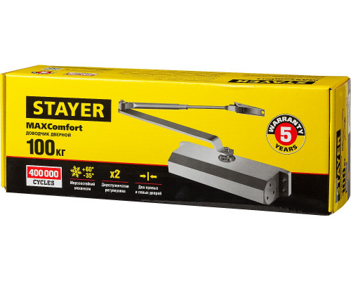 Доводчик дверной STAYER, для дверей массой до 100 кг, цвет коричневый