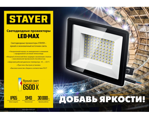 STAYER LED-MAX, 2 х 30 Вт, 6500 К, IP 65, 1.6 м, светодиодные прожекторы на штативе (56925-2-30)