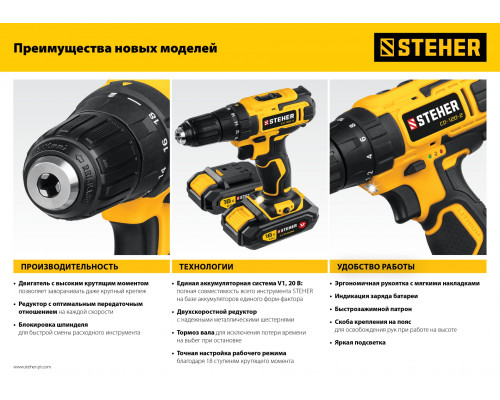 STEHER 20В, без АКБ, в коробке, дрель-шуруповерт. CD-200