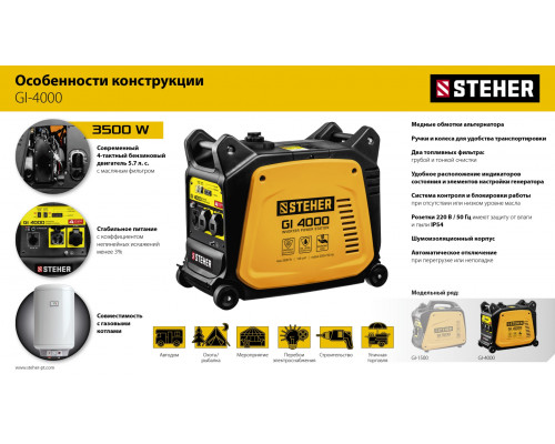GI-4000 генератор инверторный, 3500 Вт, STEHER