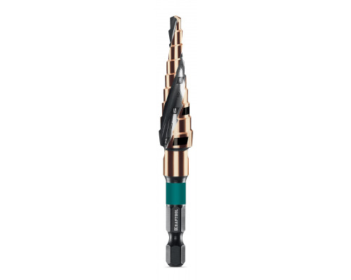 KRAFTOOL COBALT 4-12мм, 9 ступеней, азотирование, винтовая спираль, сверло ступенчатое(29691-4-12-9)