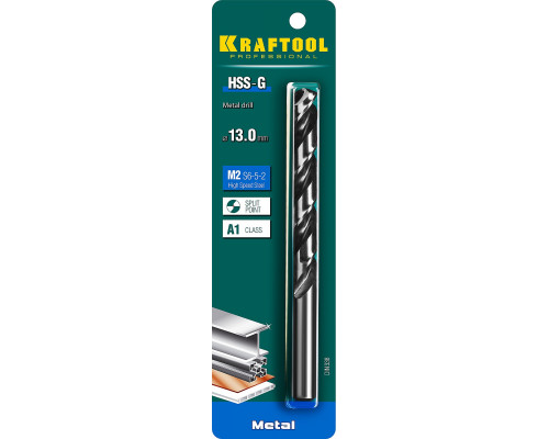 KRAFTOOL HSS-G 13.0 х151мм, Сверло по металлу HSS-G, сталь М2(S6-5-2)
