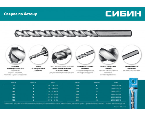 СИБИН 8 x 120 мм сверло по бетону