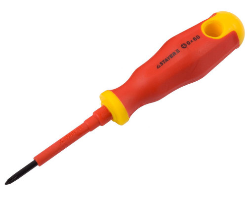 Отвертка STAYER ″PROFI″ ″ELECTRO″ диэлектрическая до 1000В, двухкомп рукоятка, PH № 0 х 60мм