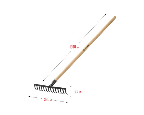 Садовые грабли GRINDA GT-14 WOOD 360 х 80 х 1300 мм 12 прямых зубцов деревянный черенок