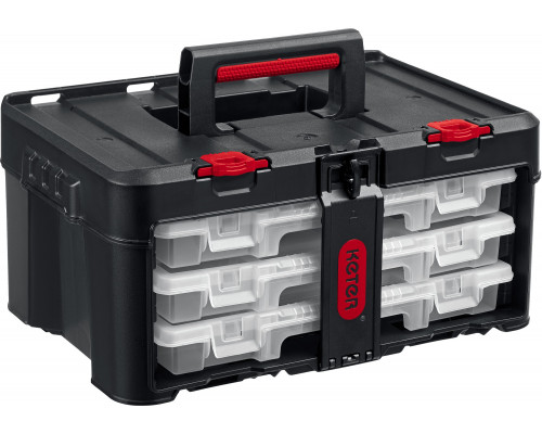 KETER STACKNROLL, 481 х 332 х 233 мм, (19″), пластиковый ящик с 3 органайзерами и 18 ячейками (38406)