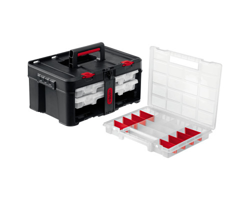 KETER STACKNROLL, 481 х 332 х 233 мм, (19″), пластиковый ящик с 3 органайзерами и 18 ячейками (38406)