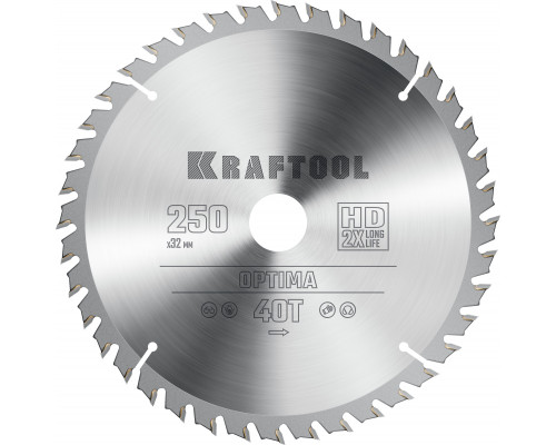 KRAFTOOL Optima, 250 х 32 мм, 40Т, пильный диск по дереву (36951-250-32)