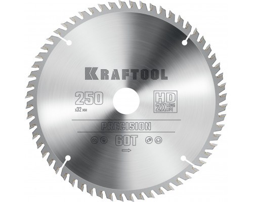 KRAFTOOL Precision, 250 х 32 мм, 60Т, пильный диск по дереву (36952-250-32)