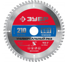 ЗУБР Универсальный рез 210 x 30/20мм 60Т, диск пильный по алюминию