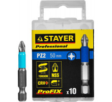Биты STAYER ″PROFESSIONAL″ ProFix Pozidriv, тип хвостовика E 1/4″, № 2, L=50мм, 10шт