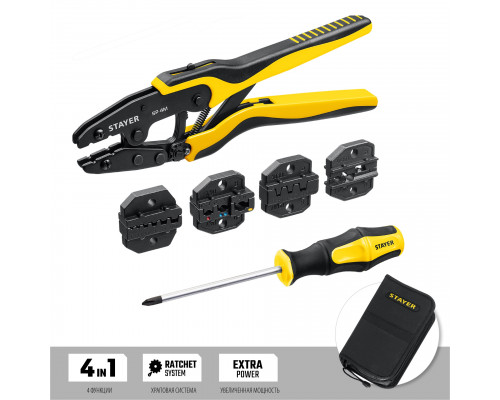 SP-4M набор пресс-клещи, 4 матрицы, в сумке чехле, STAYER Professional