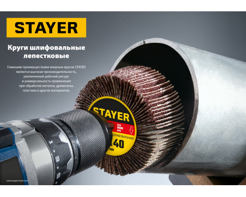 Круг шлифовальный STAYER лепестковый, на шпильке, P80, 30х15 мм