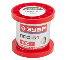 Припой ЗУБР, ПОС 61, проволока, 100г, 1мм