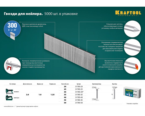 KRAFTOOL 25 мм гвозди для нейлера тип 300, 5000 шт