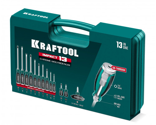 KRAFTOOL IMPACT 13 шт, сквозной стержень Cr-Mo, набор ударных отверток (25035)