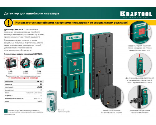 LR 70 детектор для линейного нивелира, KRAFTOOL