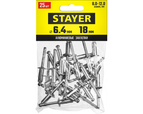 Алюминиевые заклепки Pro-FIX, 6.4 х 18 мм, 25 шт., STAYER Professional