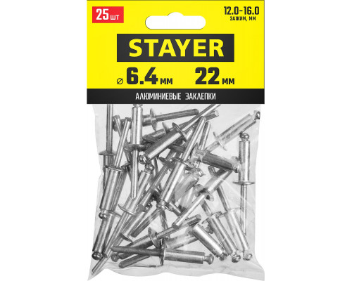 Алюминиевые заклепки Pro-FIX, 6.4 х 22 мм, 25 шт., STAYER Professional