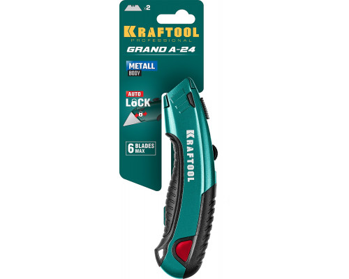 KRAFTOOL GRAND-24, универсальный нож с автостопом, 2 трап. лезвия А24