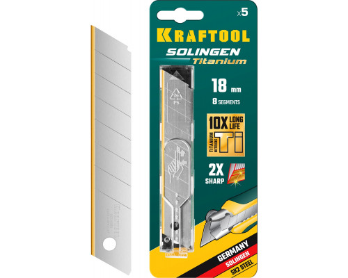 KRAFTOOL SOLINGEN Titanium 18 мм лезвия сегментированные с покрытием TiN, 8 сегментов, 5 шт