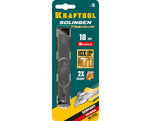 KRAFTOOL SOLINGEN Titanium 18 мм лезвия сегментированные с покрытием TiN, 15 сегментов, 5 шт