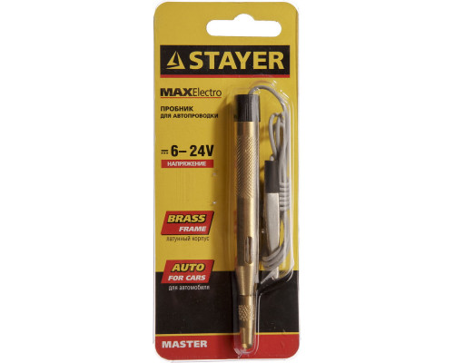 Пробник STAYER ″MASTER″ MAXElectro для автопроводки, латунный, 6-24В, 110мм