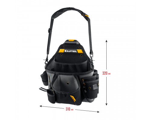KRAFTOOL KPB-20 с быстросъёмным креплением FastClip, плечевой ремень, 20 карманов и петель, 320 х 310 мм, поясная сумка (38767)