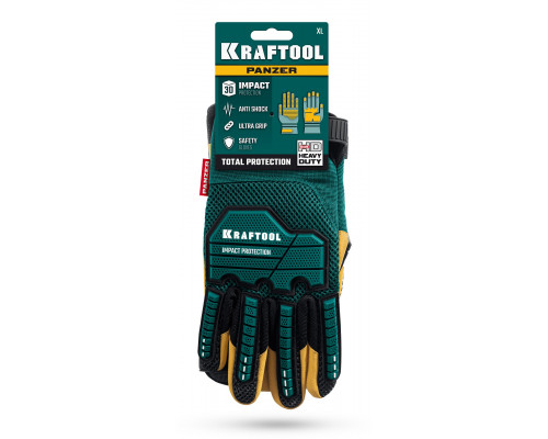 KRAFTOOL PANZER р.L (9), профессиональные комбинированные перчатки, виброзащита, увеличенные противоударные накладки (11298-L)