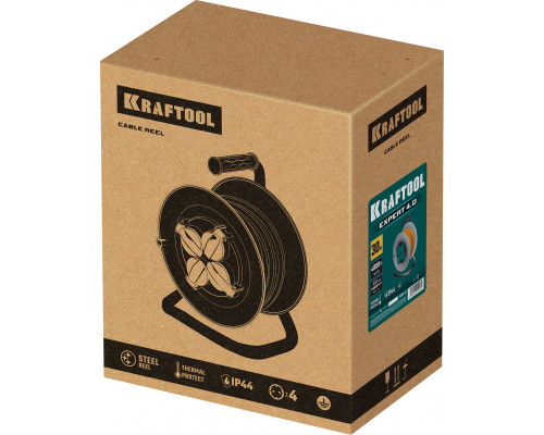 KRAFTOOL ПВС 3х2.5 30м 4000Вт IP44, Силовой удлинитель на стальной катушкеEXPERT (55089-30)