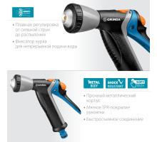 GRINDA PROLine BM-R, плавная регулировка, курок сзади, пистолет поливочный металлический с TPR