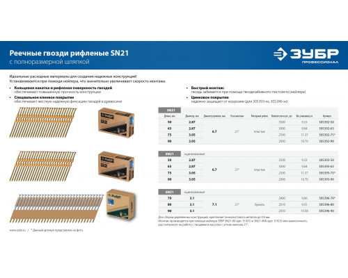 ЗУБР SN21-90, пневматический нейлер для реечных гвоздей ЗУБР SN21 (50-90 мм) ПРОФЕССИОНАЛ (31931)