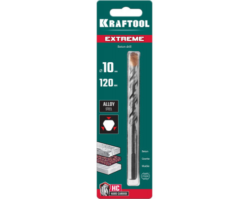 KRAFTOOL EXTREME 10 х 120 сверло по бетону, 3-х гранный хвостовик